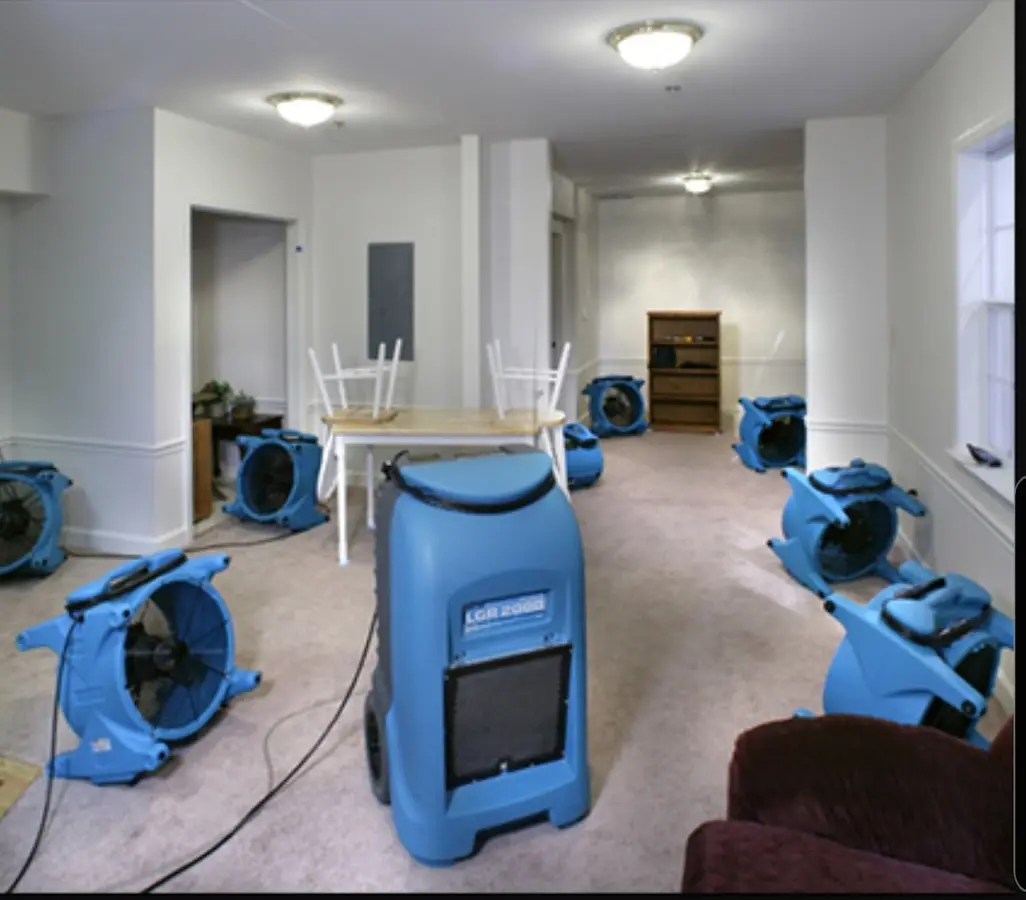 Air movers and dehumidifier setup for Water Extraction & Removal in Redlands